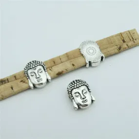 10 Pcs for 10mm flat leather, Antique silver Buddha head slider beads jewelry supplies jewelry finding D-1-10-139