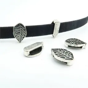 10 Pcs for 10mm flat leather, Antique Silver leaf  beads jewelry supplies jewelry finding D-1-10-89