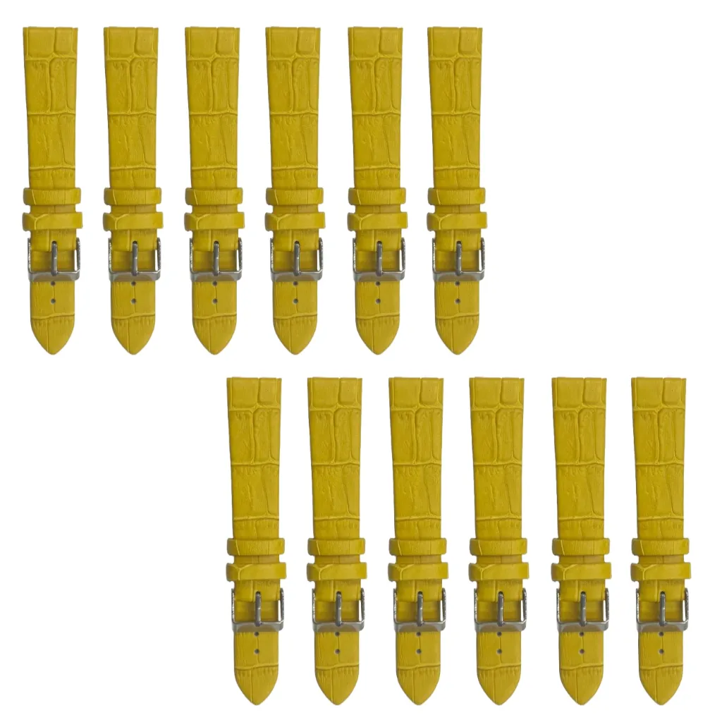 12PCS YELLOW Leather Flat Unstitched Alligator Grain Watch Band Sizes 12MM-24MM