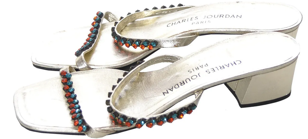 1970s Charles Jourdan Paris Rhinestone Sandals 7.5