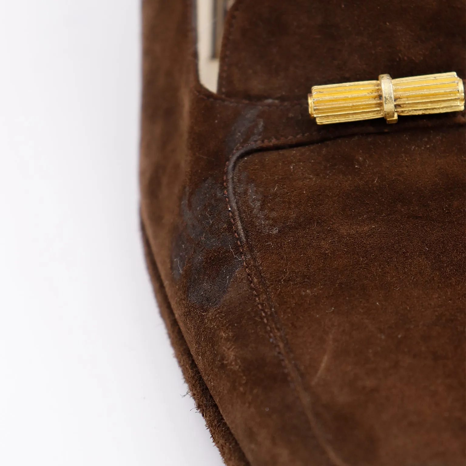 1970s Givenchy Brown Suede Loafer Shoes With Gold Decorative Buckles