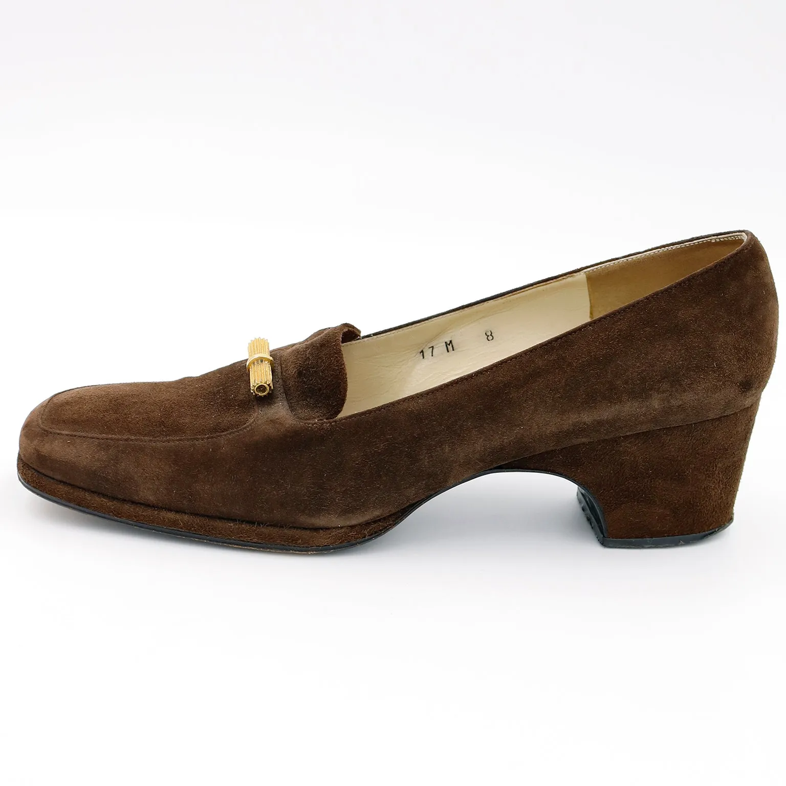 1970s Givenchy Brown Suede Loafer Shoes With Gold Decorative Buckles