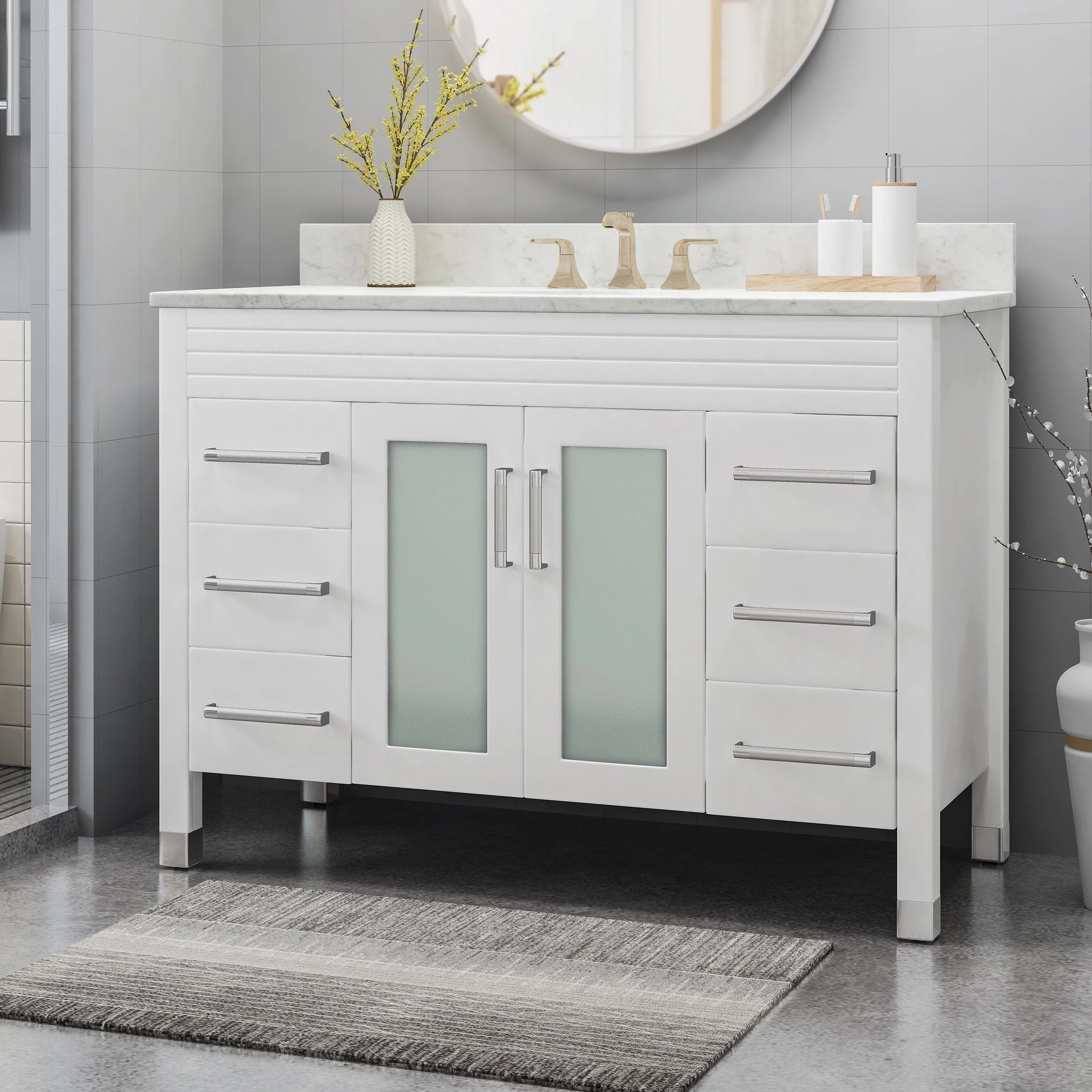 48" Wood Single Sink Bathroom Vanity with Marble Counter Top with Carrara White Marble - NH319703