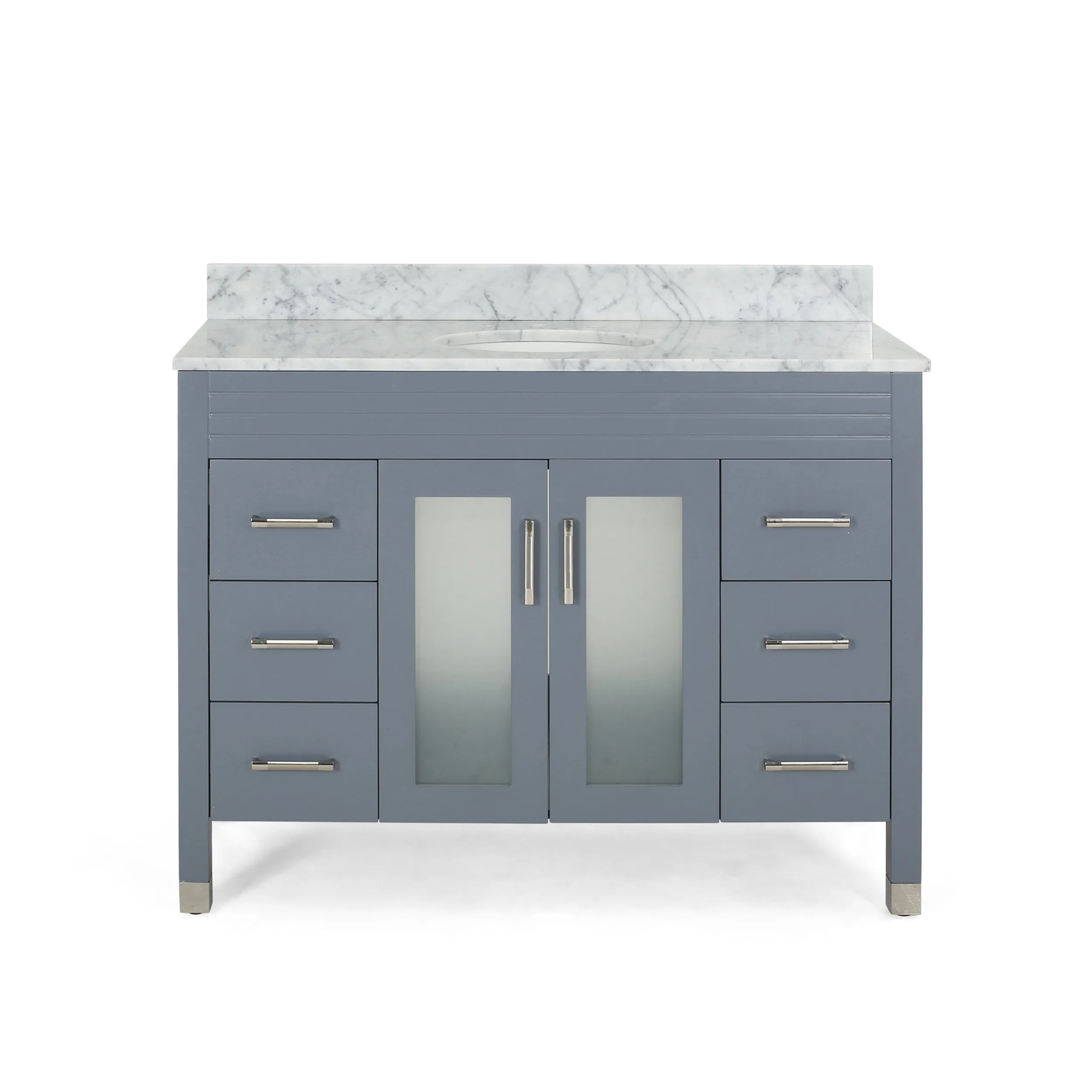 48" Wood Single Sink Bathroom Vanity with Marble Counter Top with Carrara White Marble - NH319703