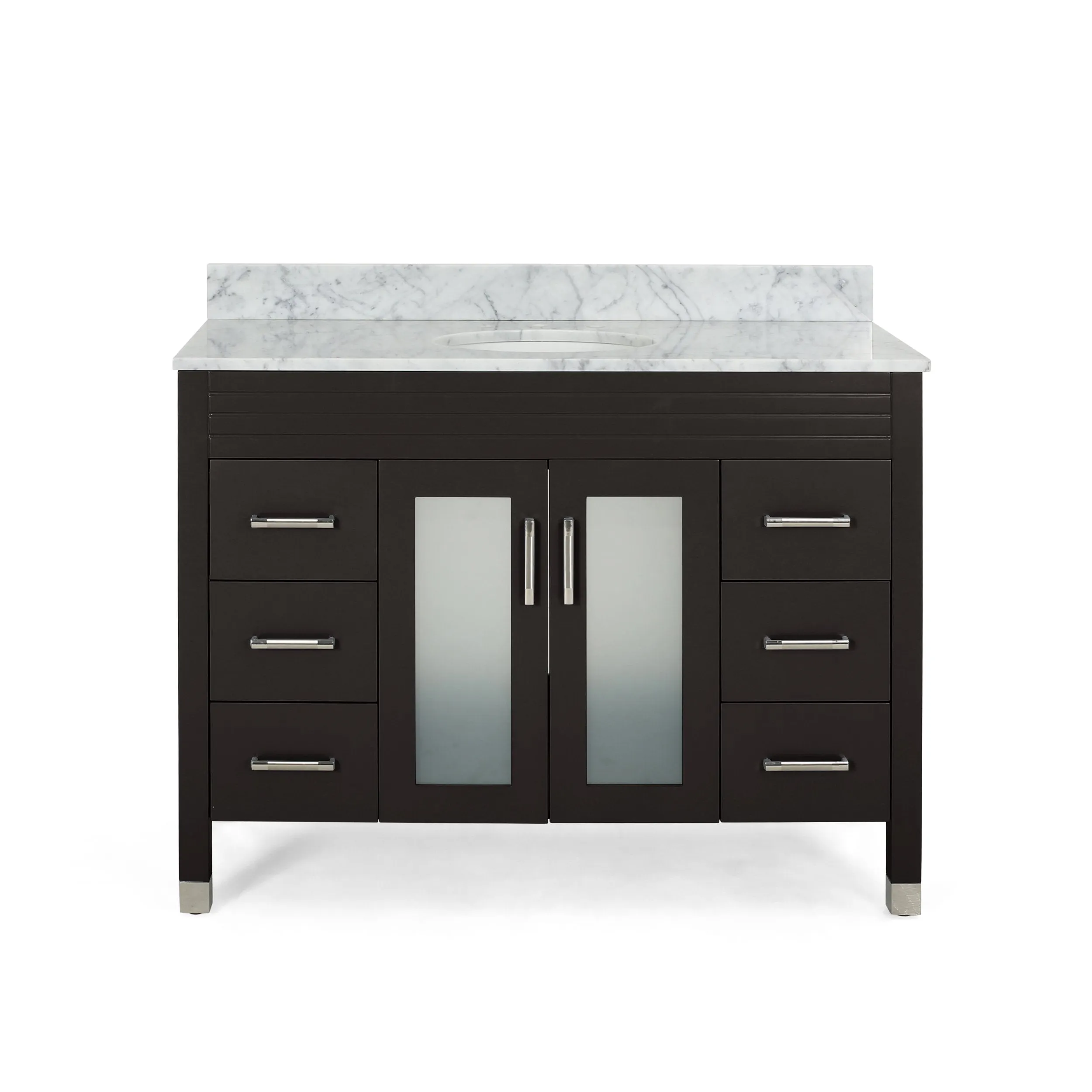 48" Wood Single Sink Bathroom Vanity with Marble Counter Top with Carrara White Marble - NH319703