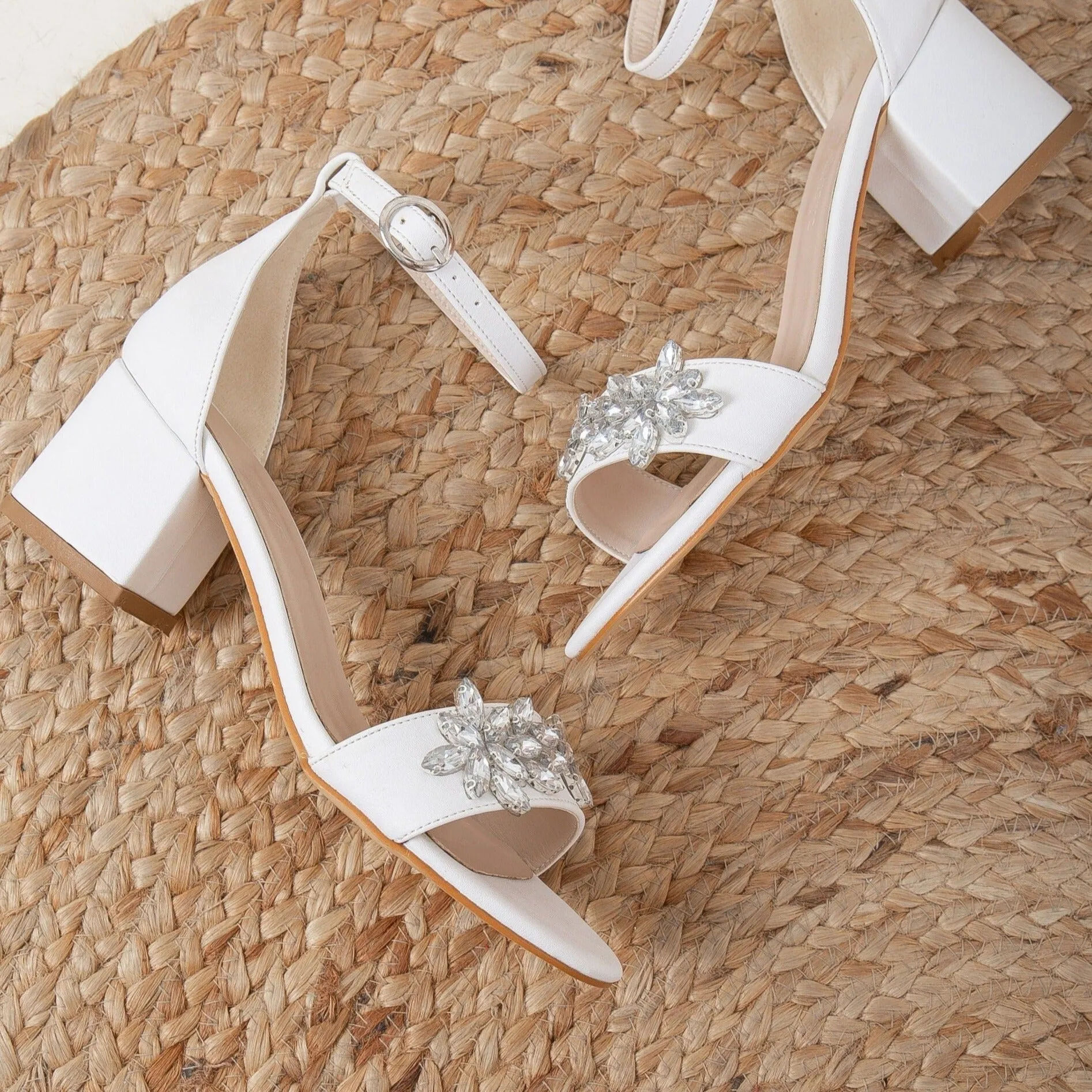 Adeline - White Wedding Shoes with Rhinestones