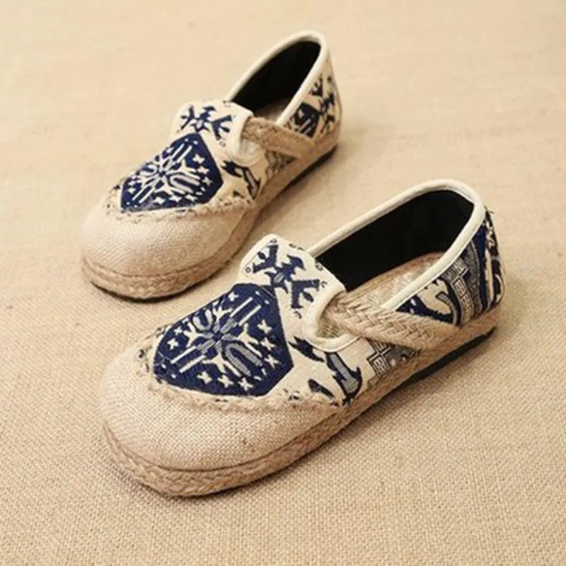 Babakud Spring Summer Vintage Ethnic Flat Linen Shoes 35-44