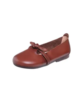 Belt knotted Soft Leather Reto Flat Shoes