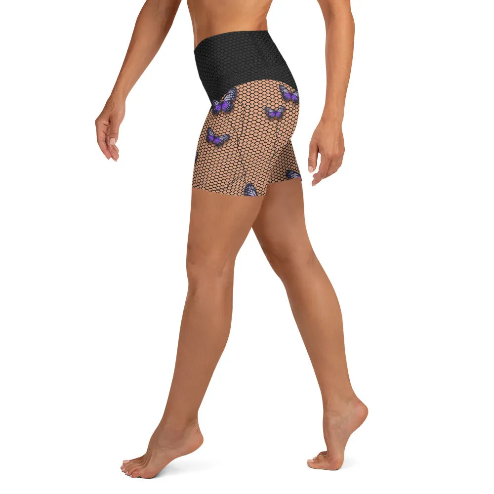 Bold Butterfly Mesh Yoga Shorts