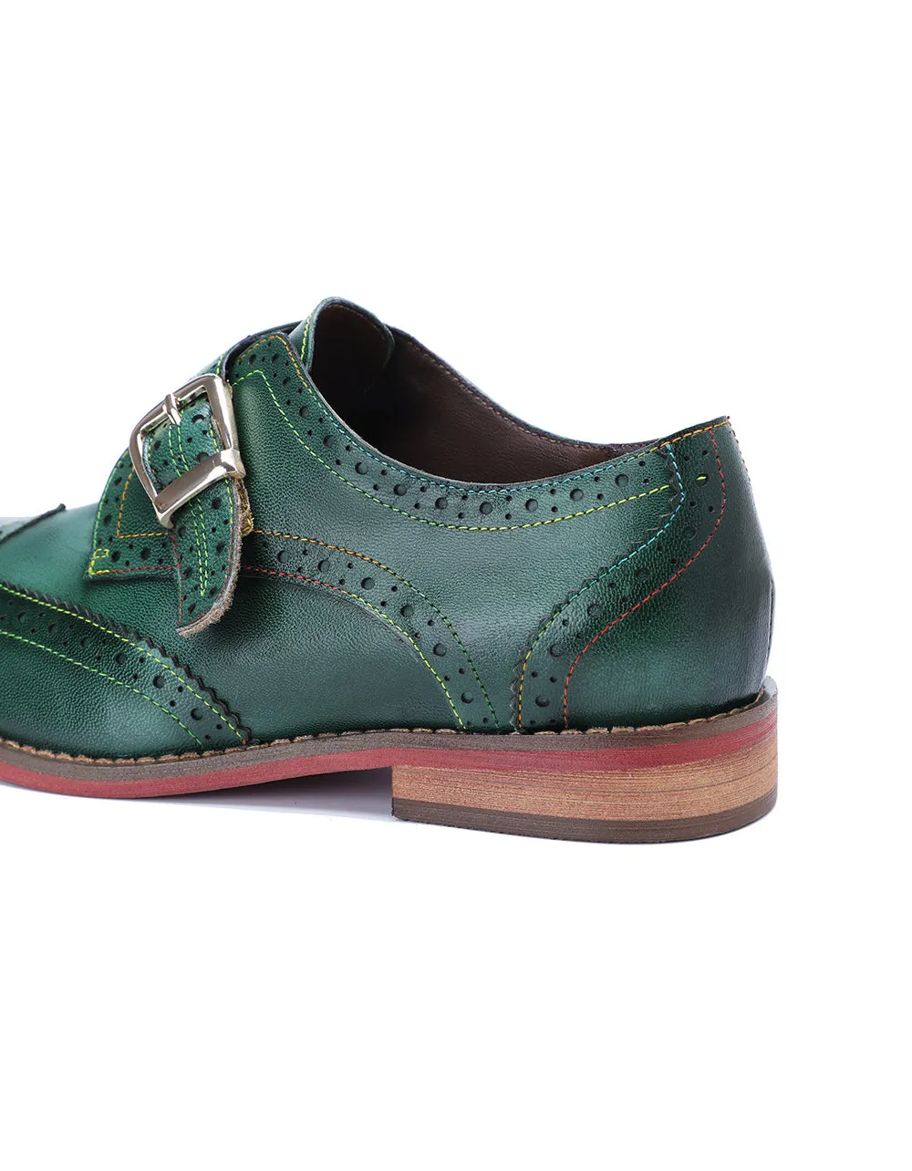 Brogue Style Monke Strap Vintage Green Oxford Shoes