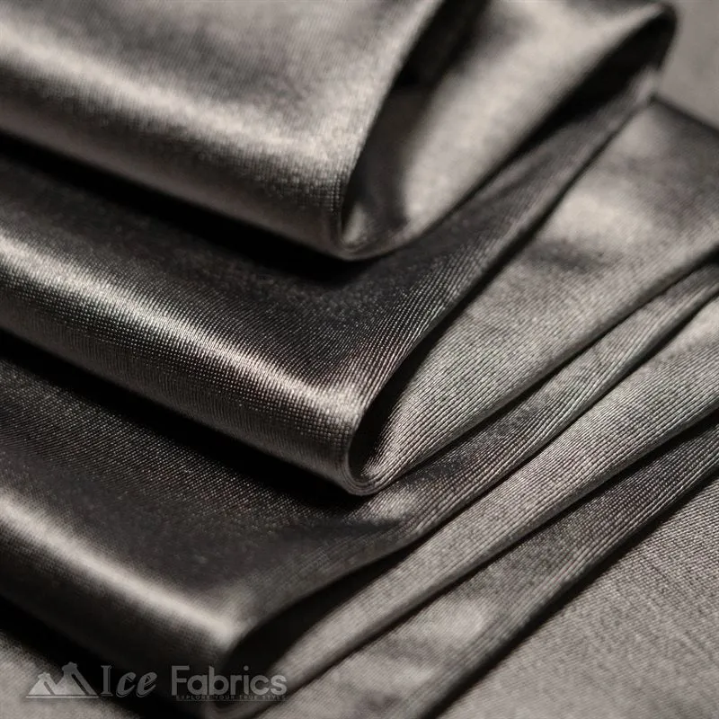 Casino 4 Way Stretch Satin Fabric Shiny Dark Grey Silky Spandex