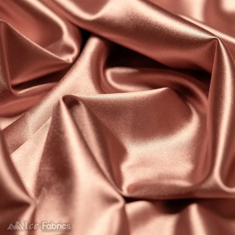 Casino 4 Way Stretch Satin Fabric Shiny Rose Gold Silky Spandex