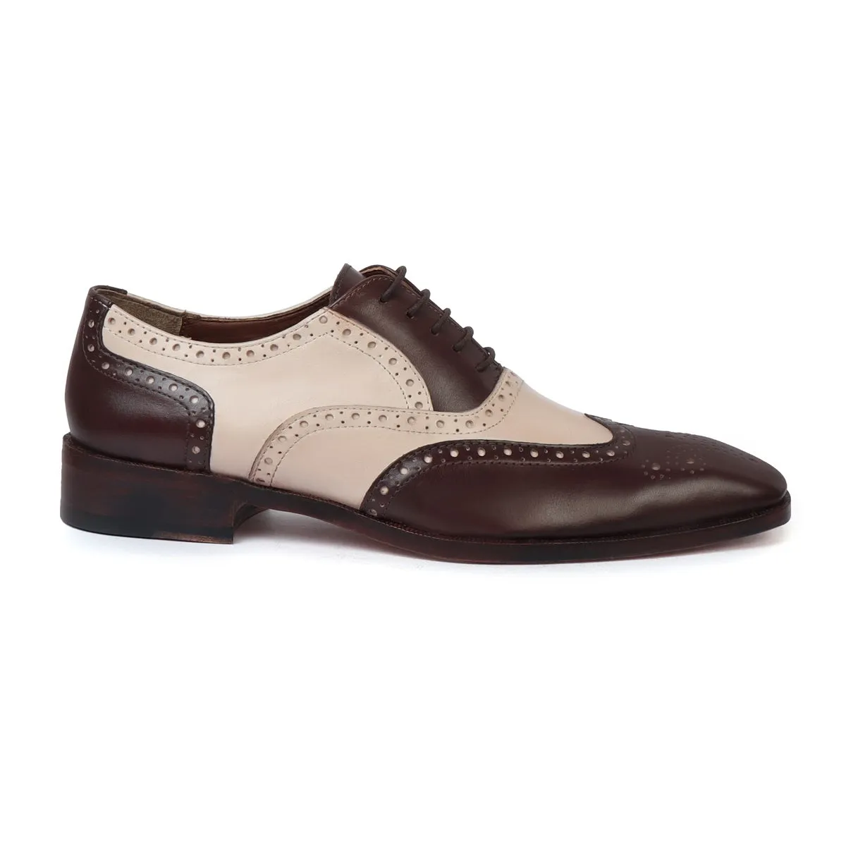 Chic Dual Tone Dove-Dark Brown Punching Brogues Oxford Lace-Up Leather Shoes by Brune & Bareskin