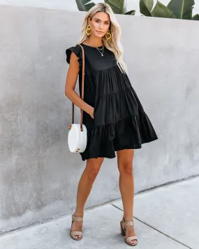 East Coast Pocketed Tiered Babydoll Dress - Black