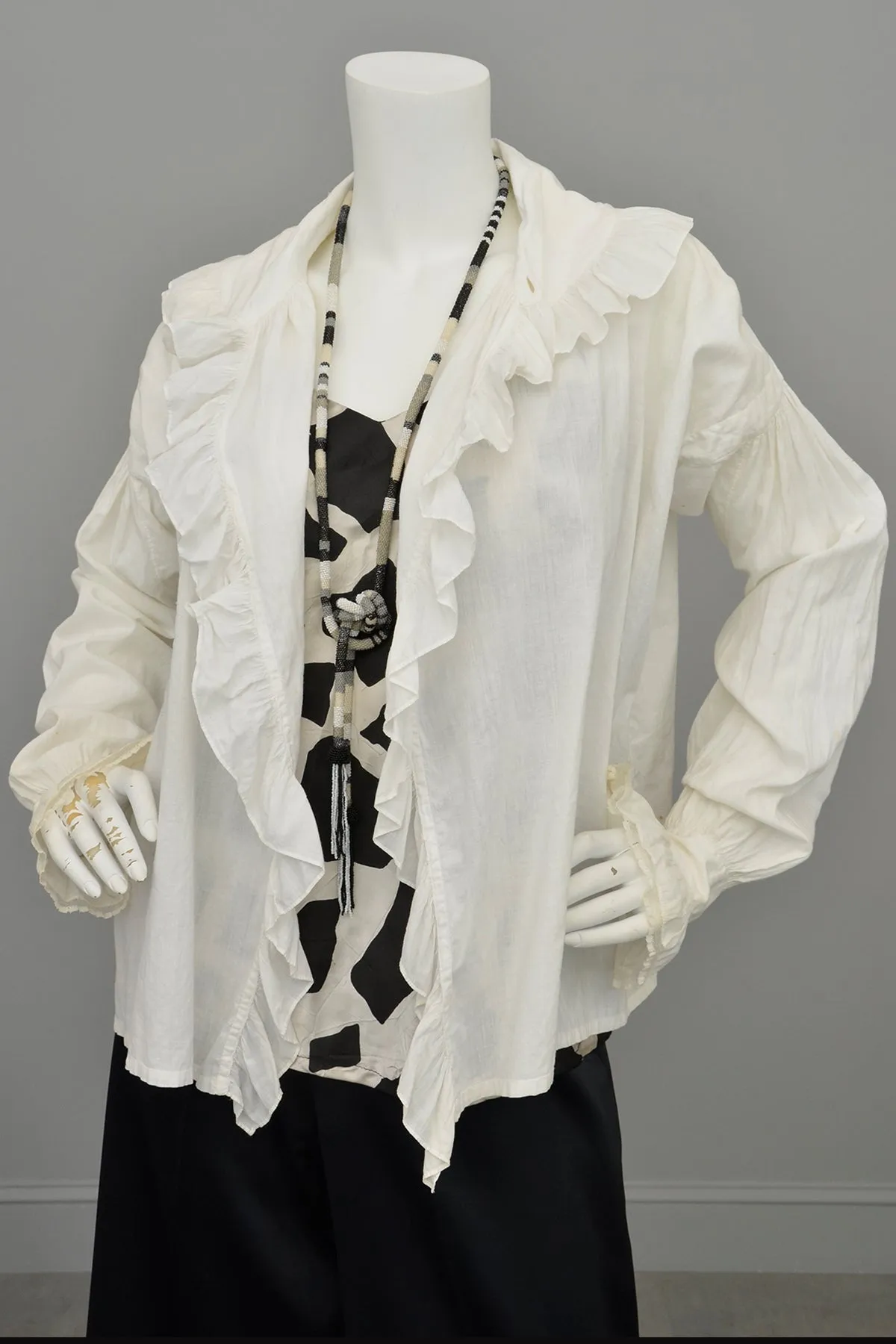 Edwardian White Blouse Smock w Ruffles Puffy Sleeves