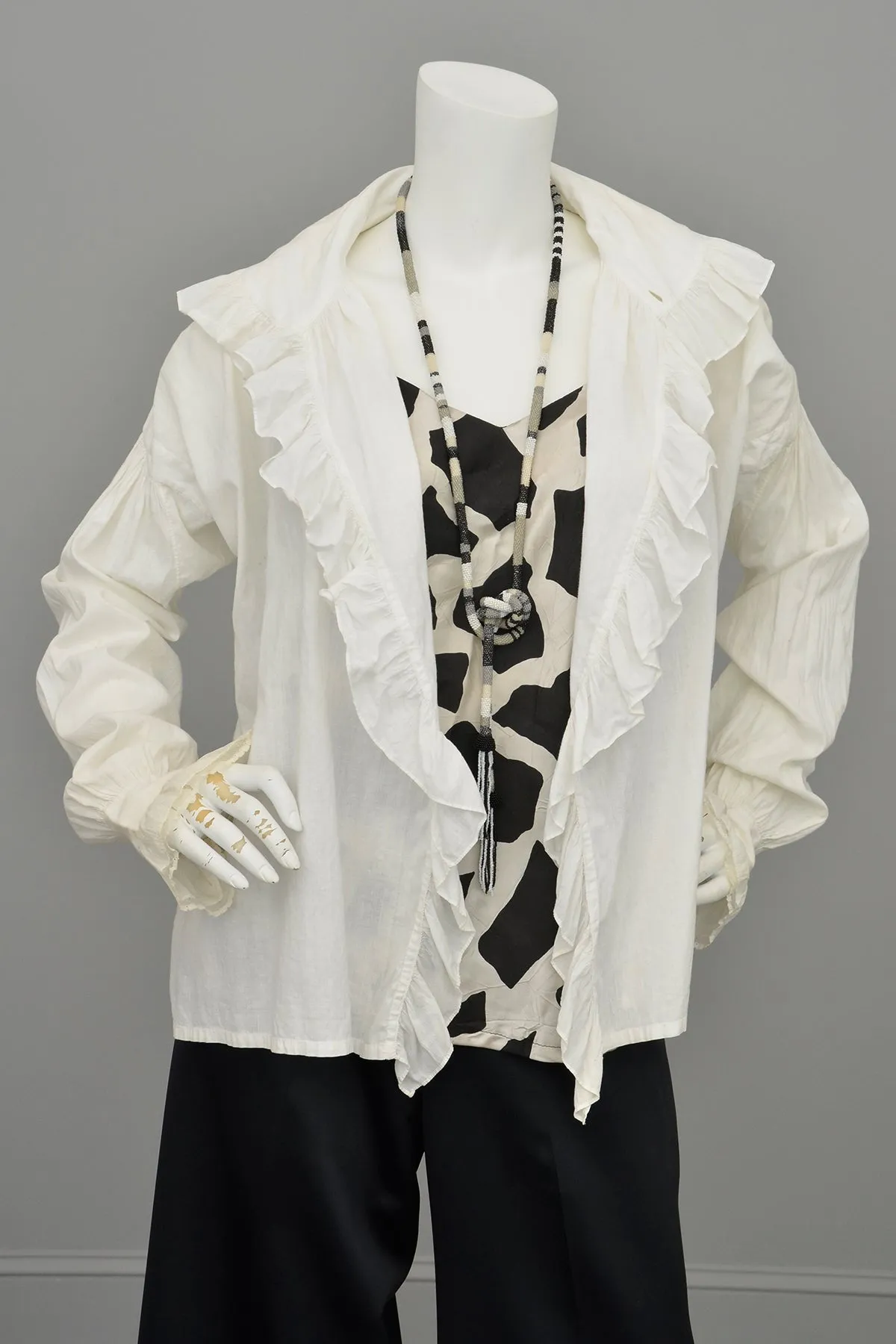 Edwardian White Blouse Smock w Ruffles Puffy Sleeves