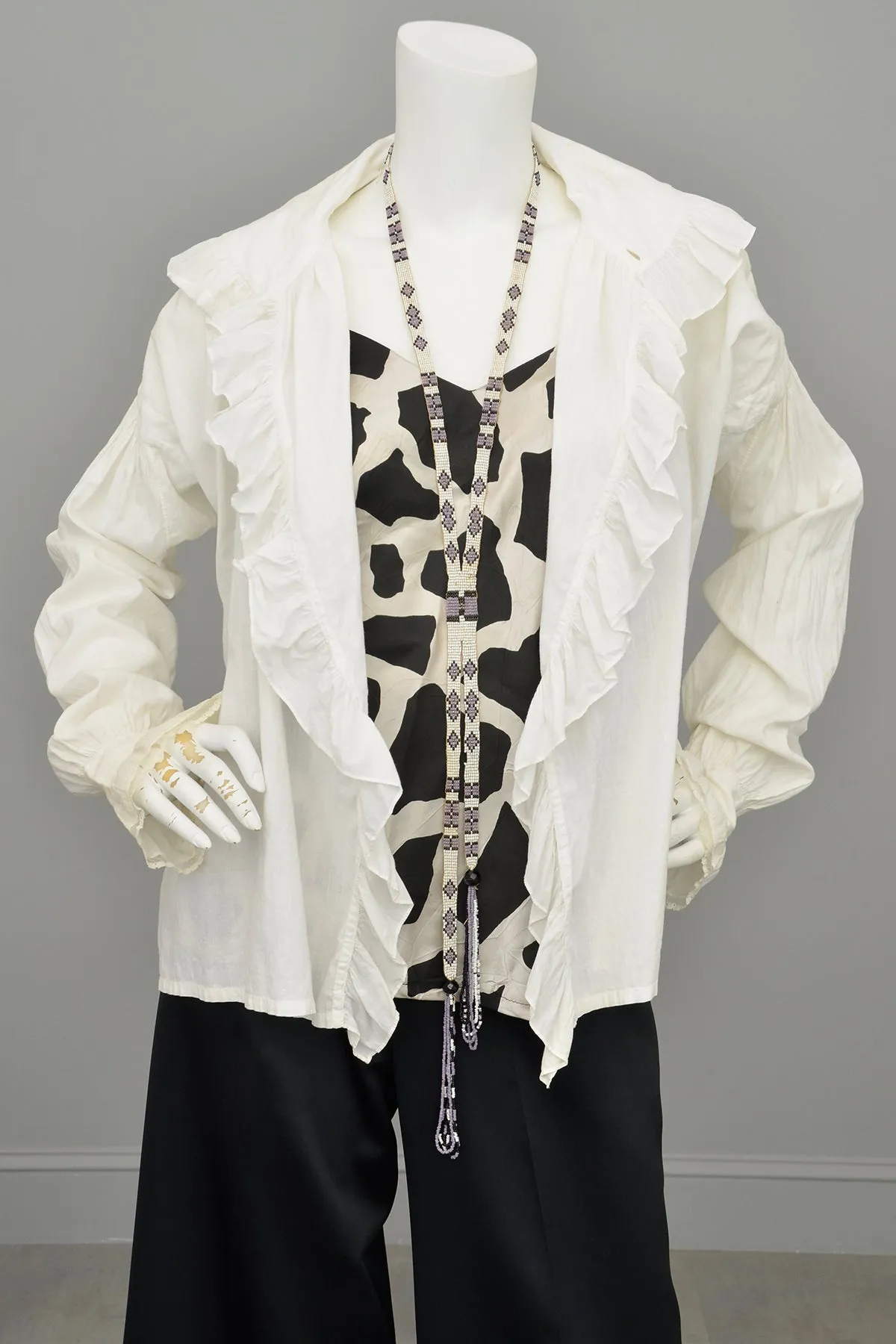 Edwardian White Blouse Smock w Ruffles Puffy Sleeves