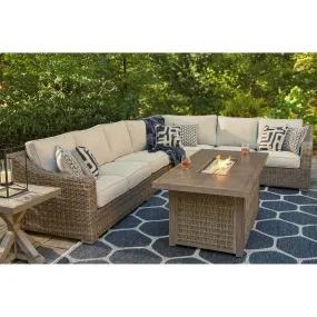 Fire Island Mist 4pc Outdoor Sectional   Firepit Set