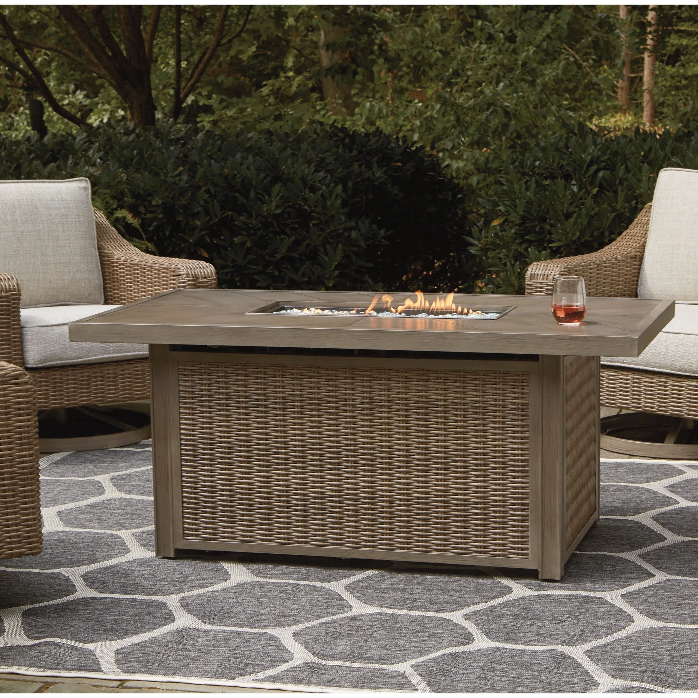 Fire Island Mist 4pc Outdoor Sectional   Firepit Set