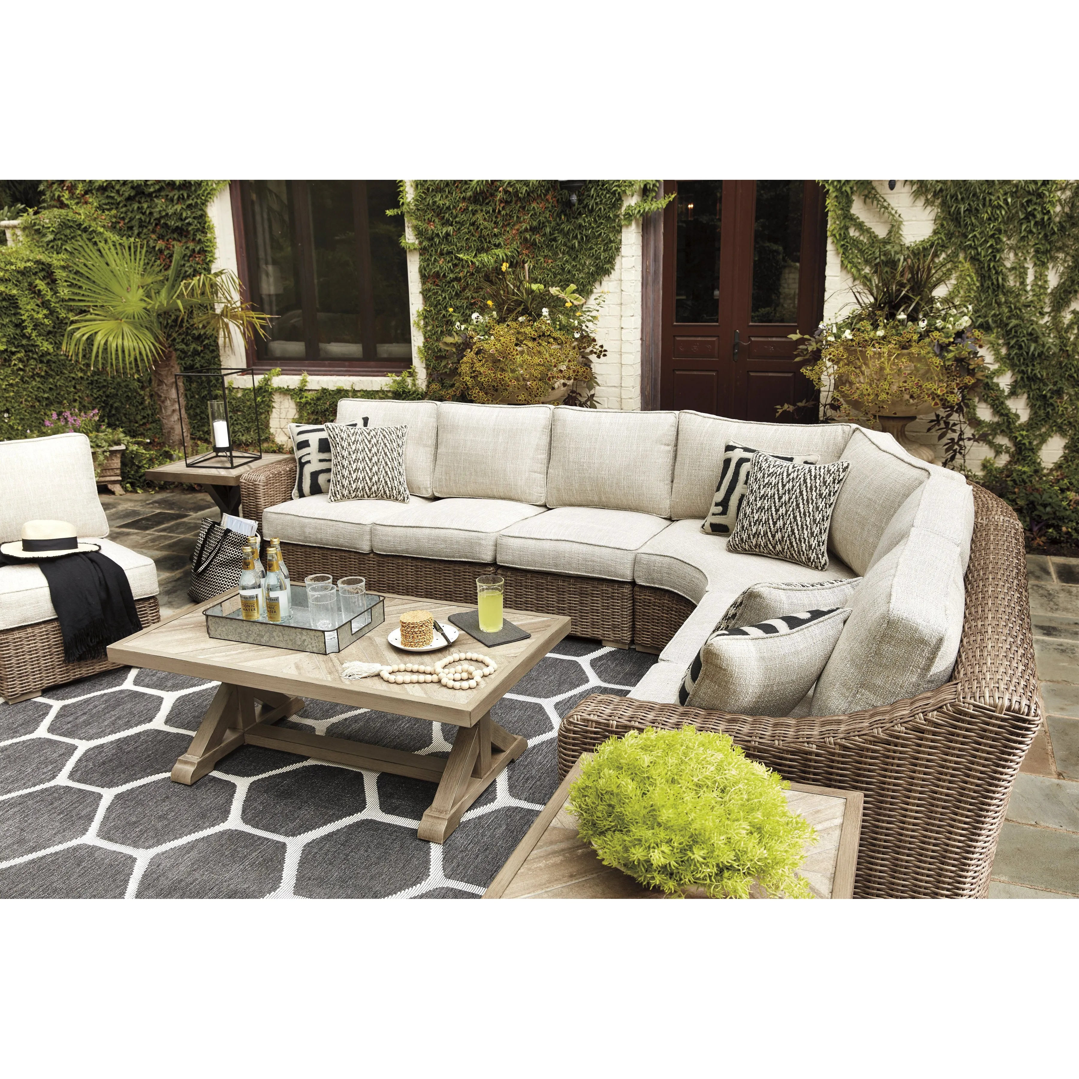 Fire Island Mist 4pc Outdoor Sectional   Firepit Set