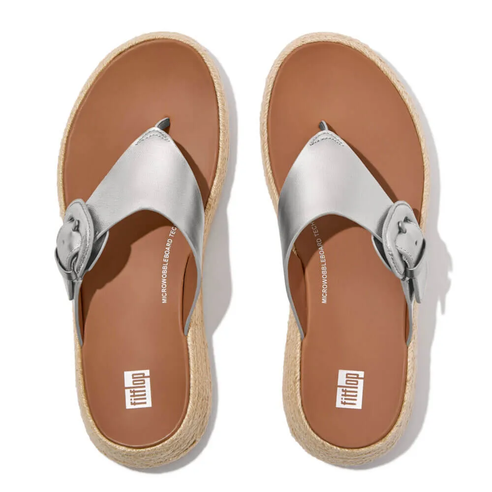 FitFlop F-Mode Espadrille Adj. Leather Flatform Toe-Thongs Sandals - Silver