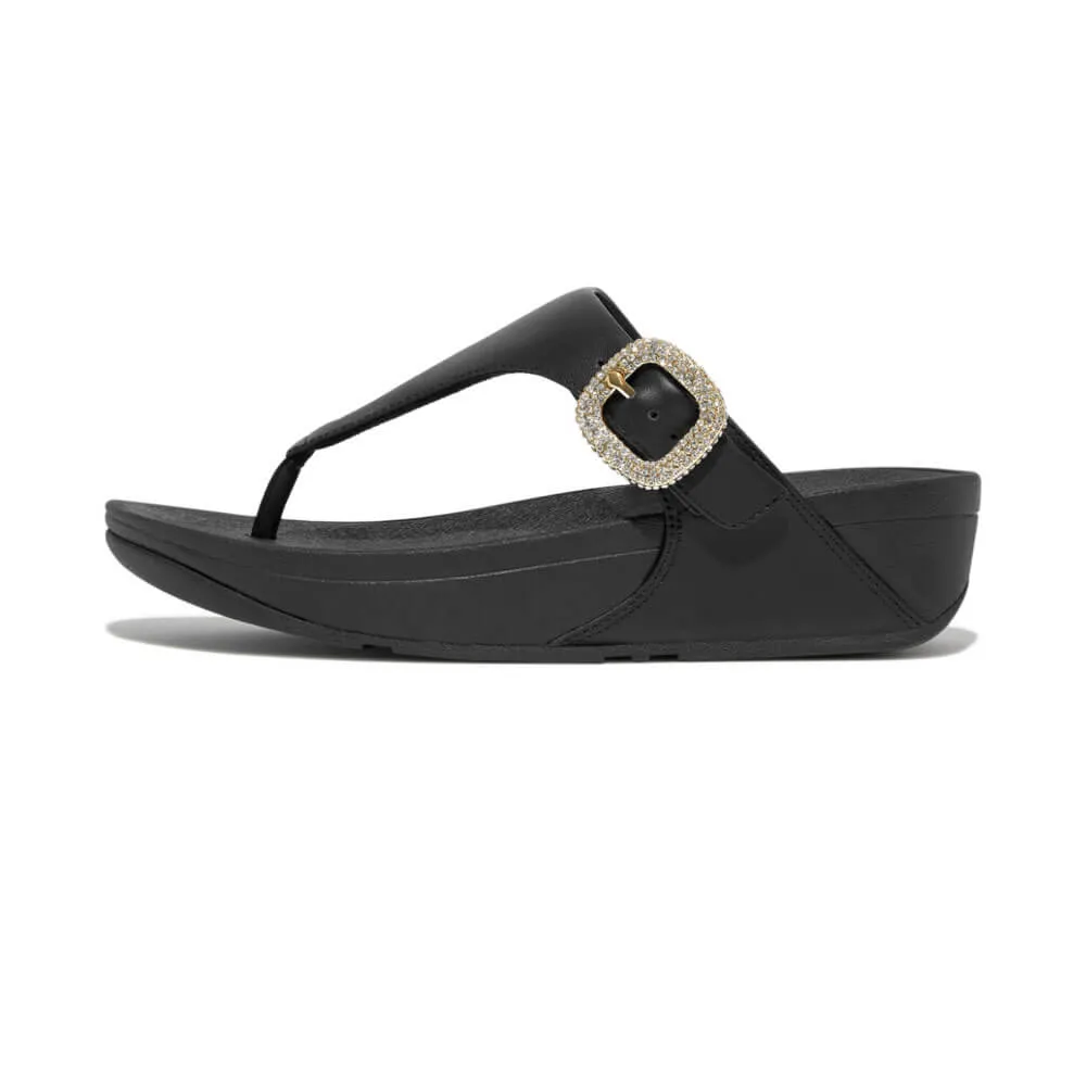 FitFlop Lulu Crystal-Buckle Leather Toe-Post Sandals - Black