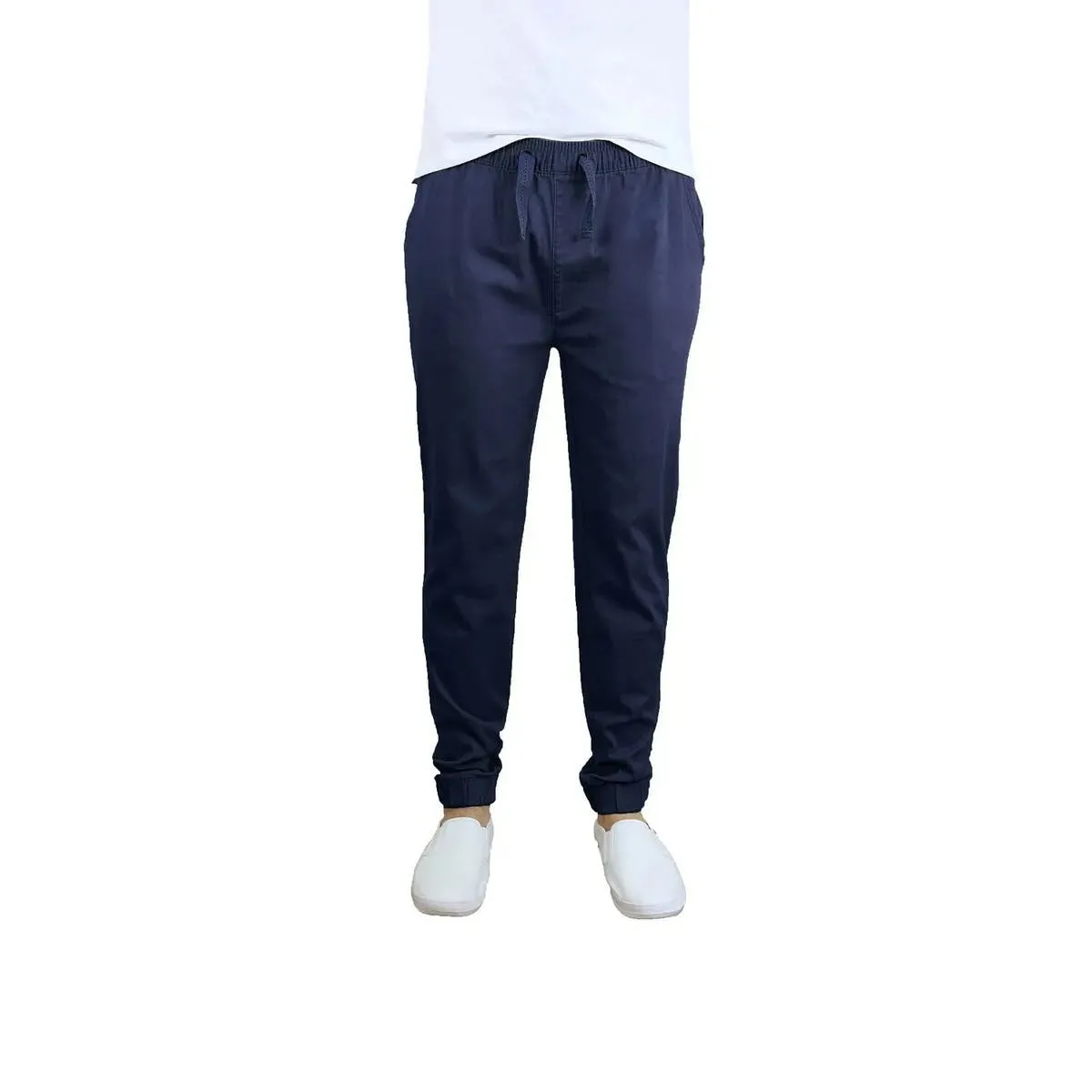 Galaxy By Harvic Men's Basic Stretch Twill Joggers In Navy, Size Medium