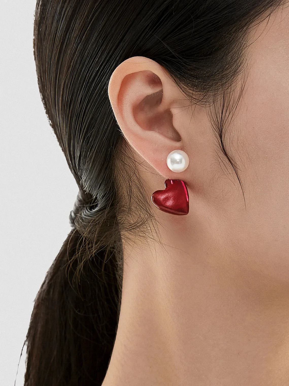 Glass Heart Front & Back Stud Earring