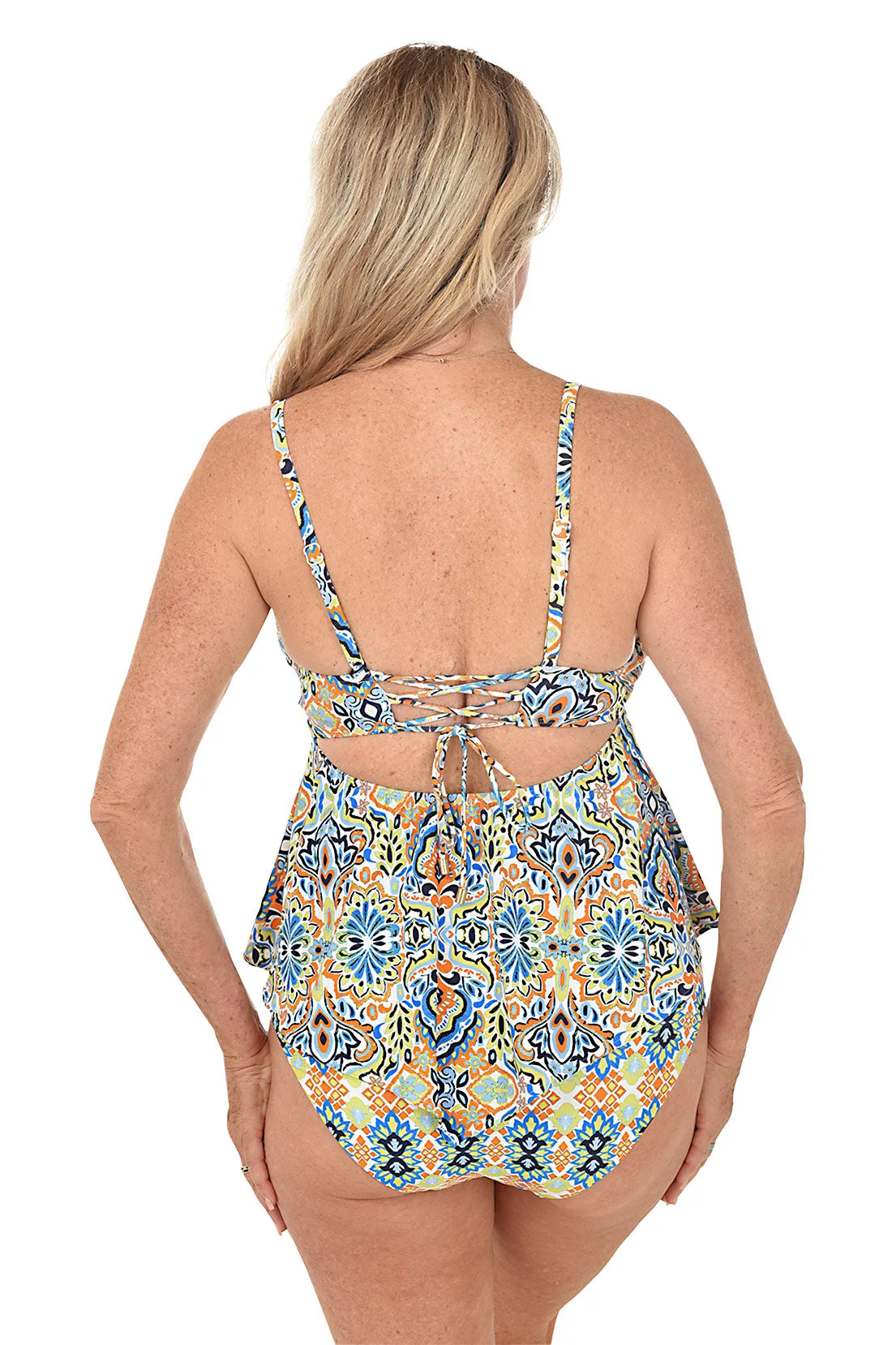 Grecian Tile Handkerchief Hem Tankini Top