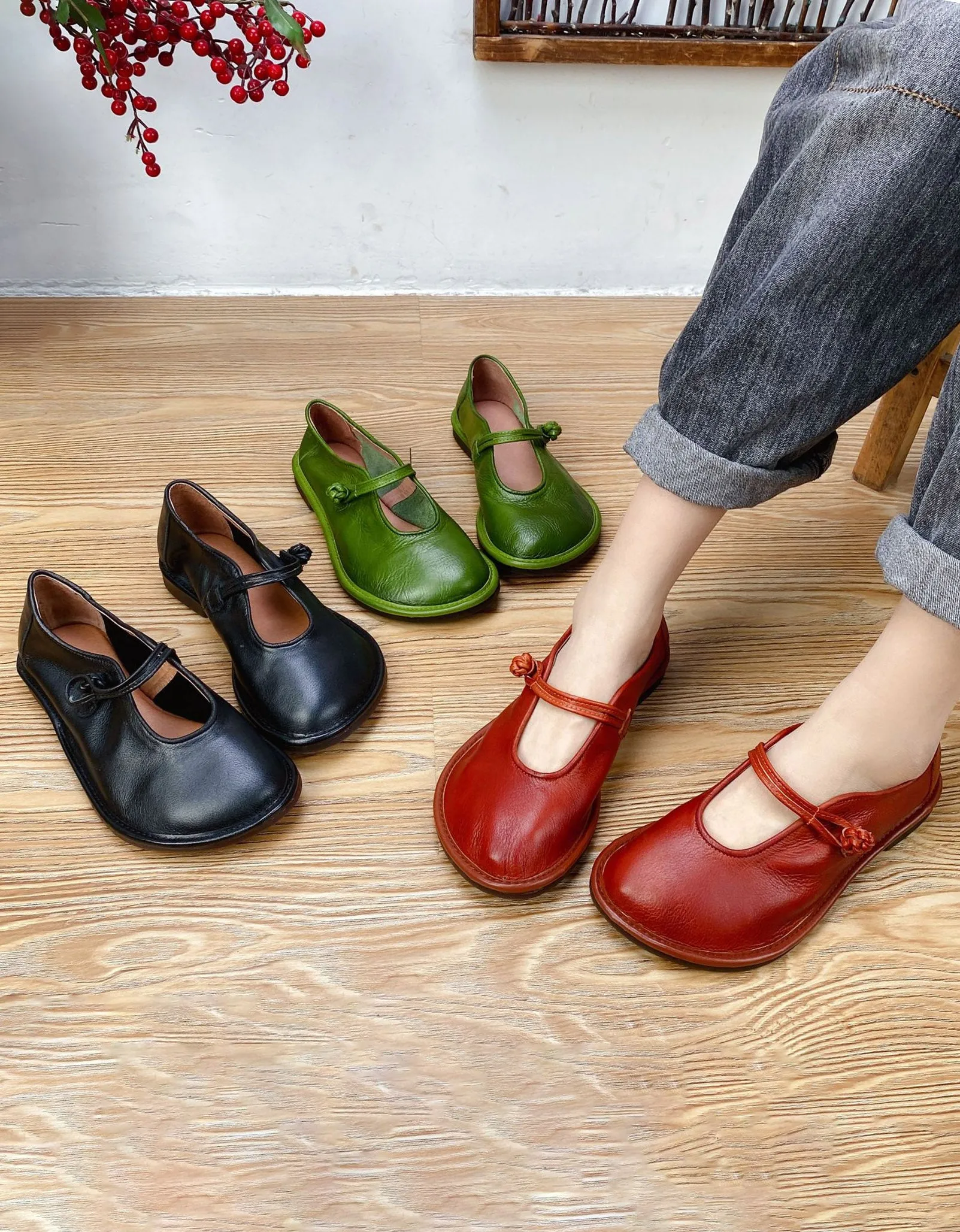 Handmade Chinese Elements Soft Leather Retro Flats 35-41