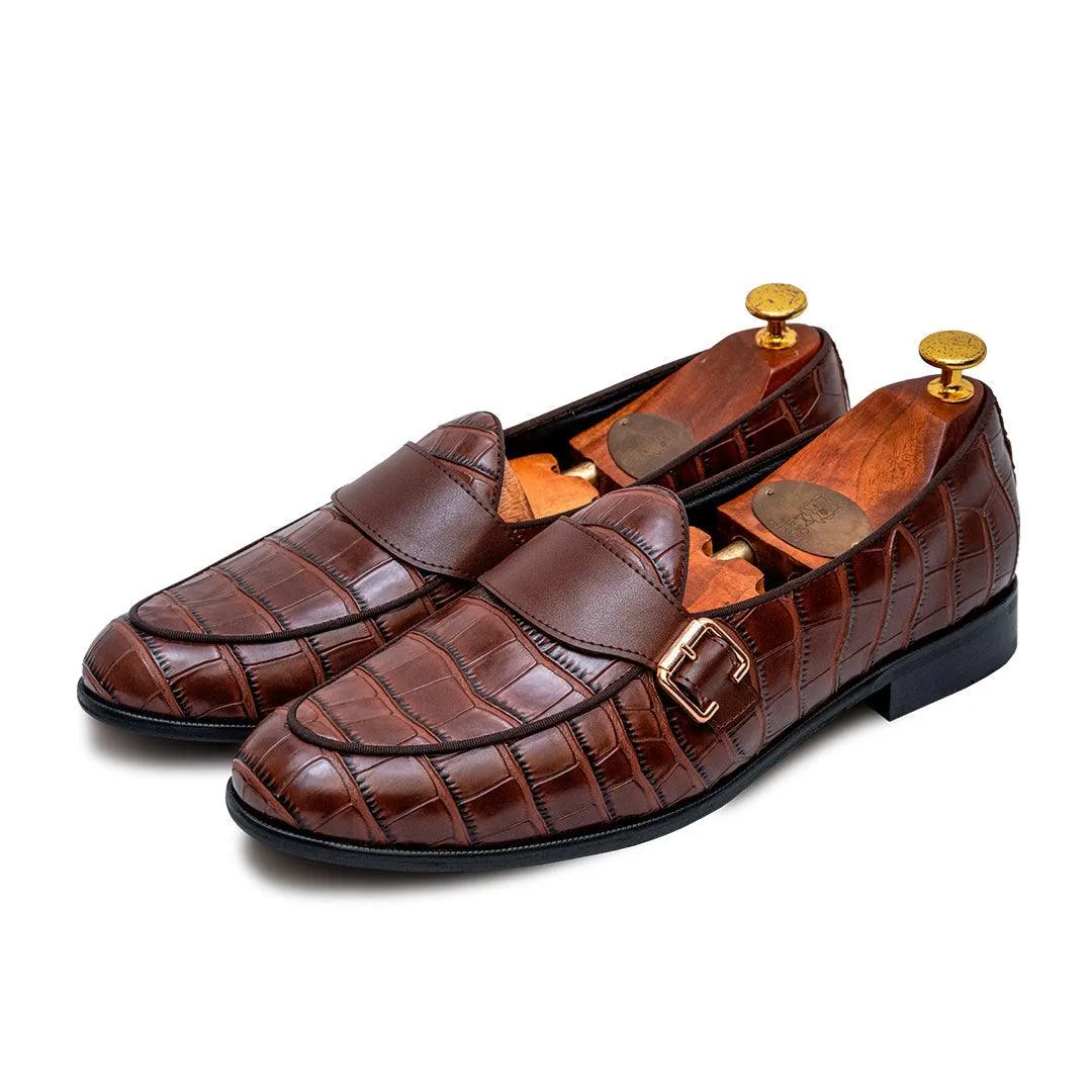 LUCA | HAZEL BROWN CROCO MONK SLIP-ON