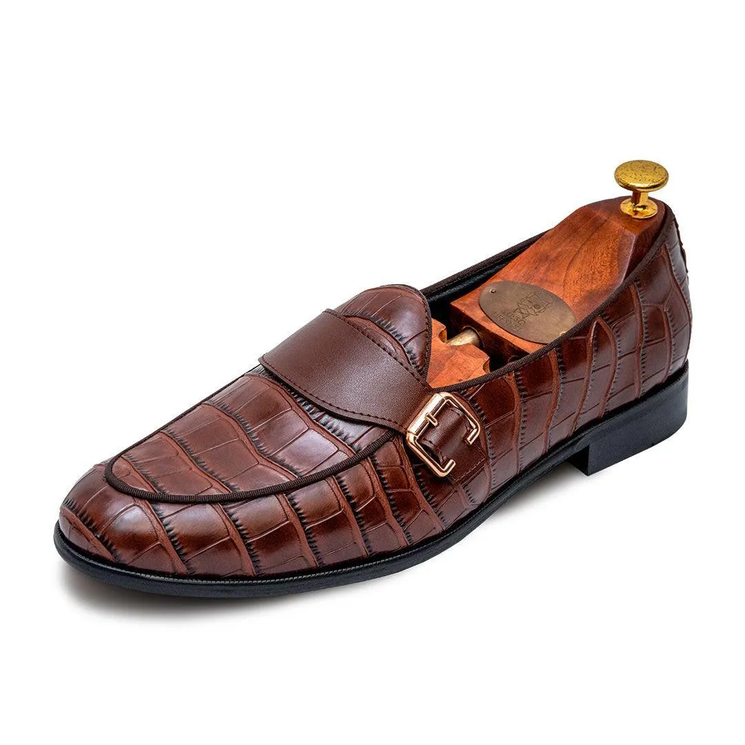 LUCA | HAZEL BROWN CROCO MONK SLIP-ON