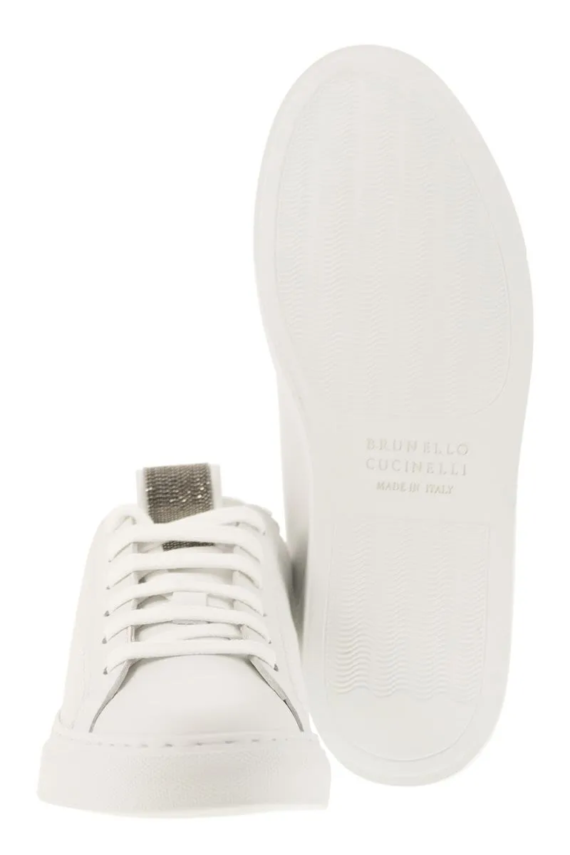 MATT CALFSKIN TRAINERS WITH PRECIOUS DETAIL