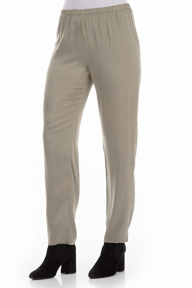 Narrow Silver Sage Silk Trousers