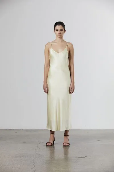 Silk Satin Slip - Pale Lemon