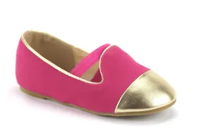 Toddler QQ Girls Gold Cap Toe Elastic Band Ballerina Flats Lovely-605I Fuchsia