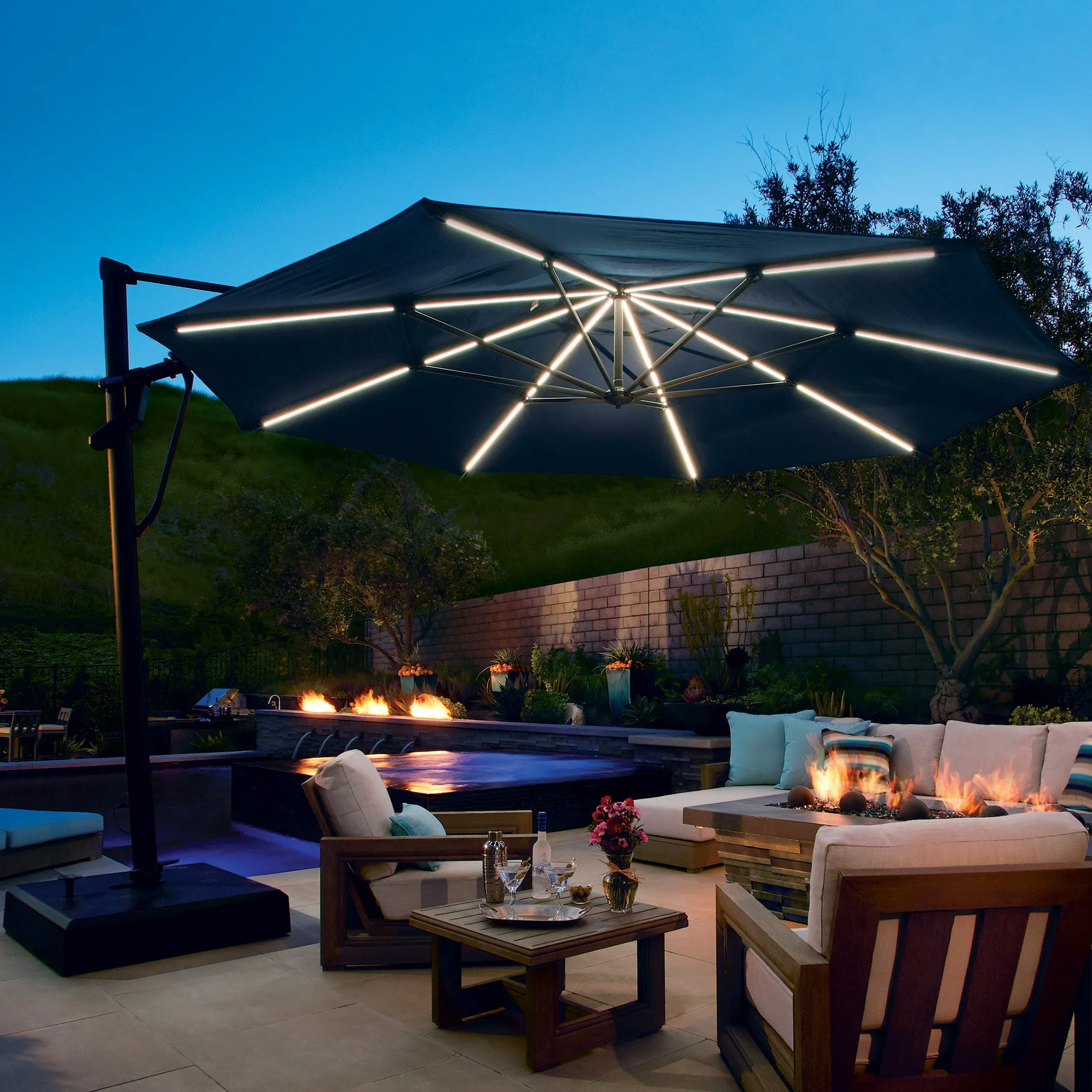 Treasure Garden 13 ft Outdoor Patio Umbrella with Lux Lighting, Octagonal Cantilever with Fixed Base or Rolling  Base*