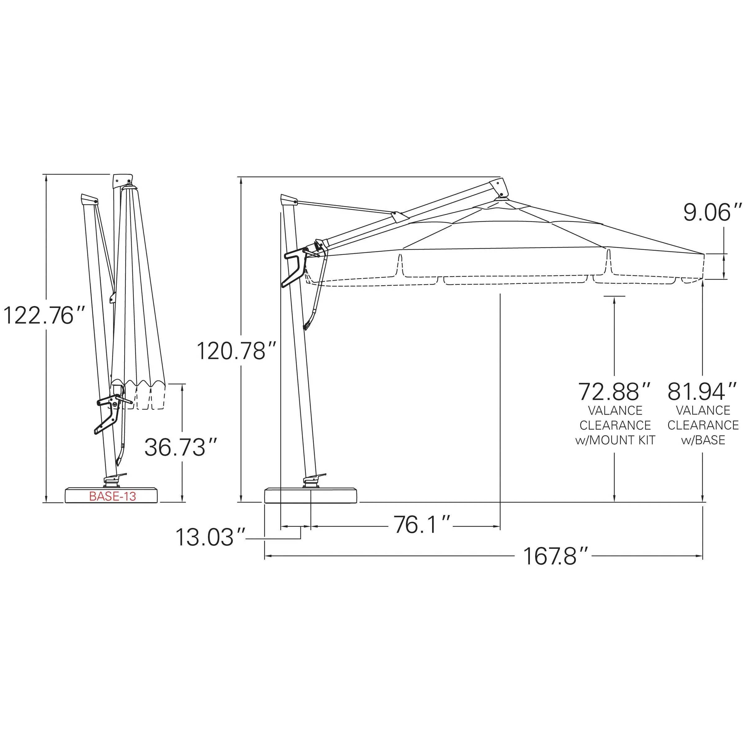 Treasure Garden 13 ft Outdoor Patio Umbrella with Lux Lighting, Octagonal Cantilever with Fixed Base or Rolling  Base*