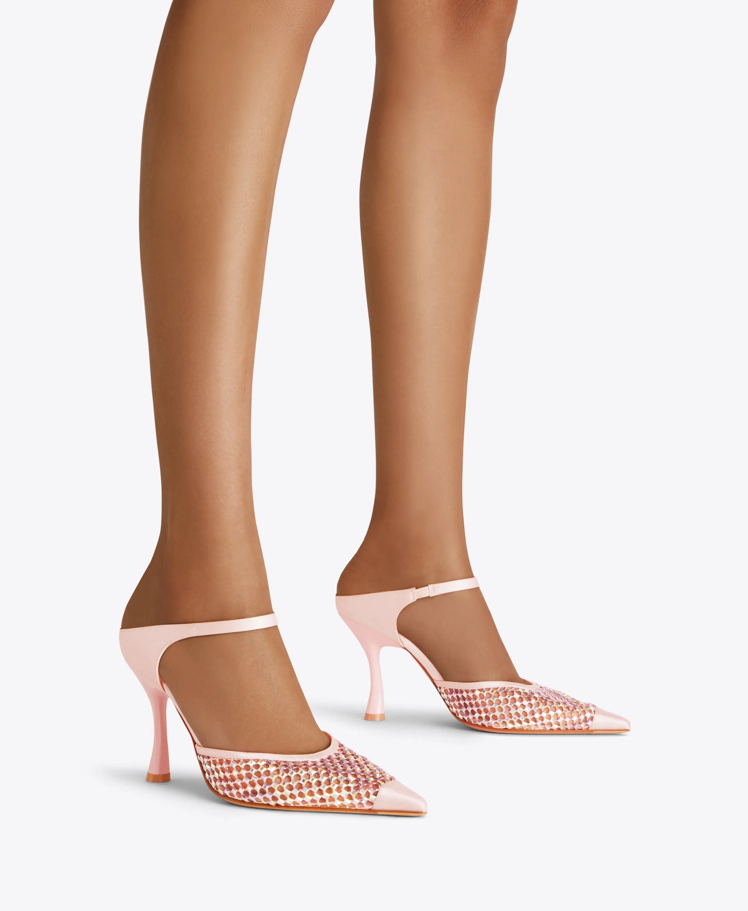 Vega 90 Pink Crystal Satin Mules